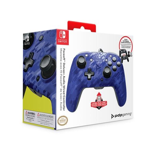 PDP Faceoff Nintendo Switch Deluxe Audio Wired Controller Blue Camo Brand New